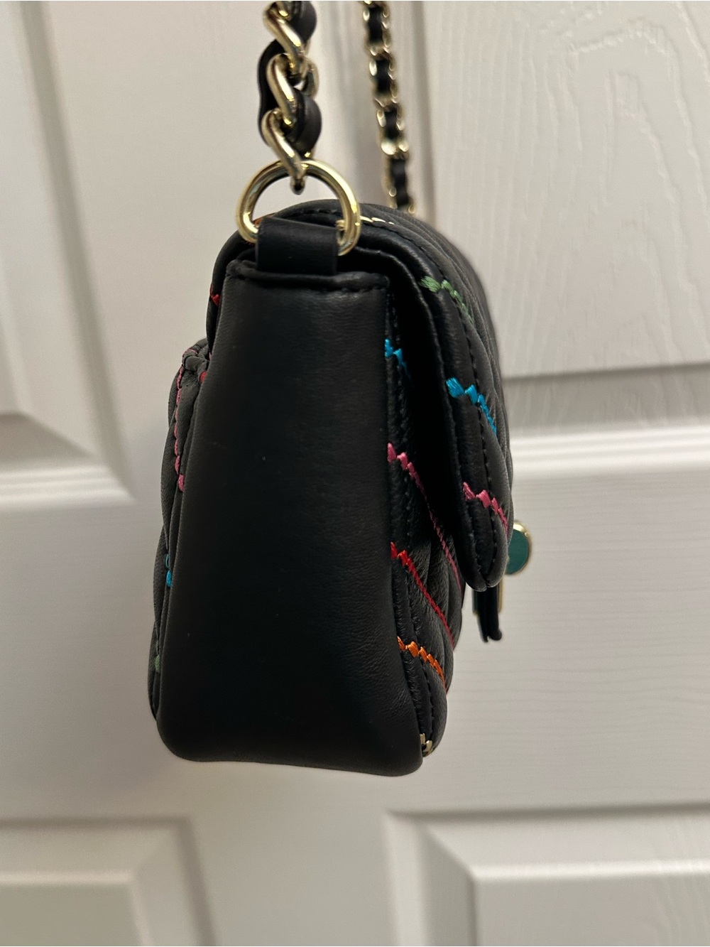Karl Lagerfeld Black Quilted Crossbody Bag with Multicolor Stitching - Picture 5 of 16